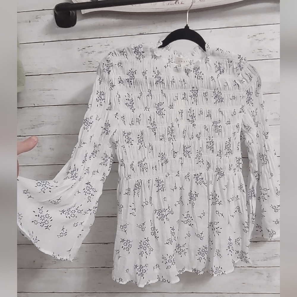 Adiva Smocked Blouse in Blue and White NWT